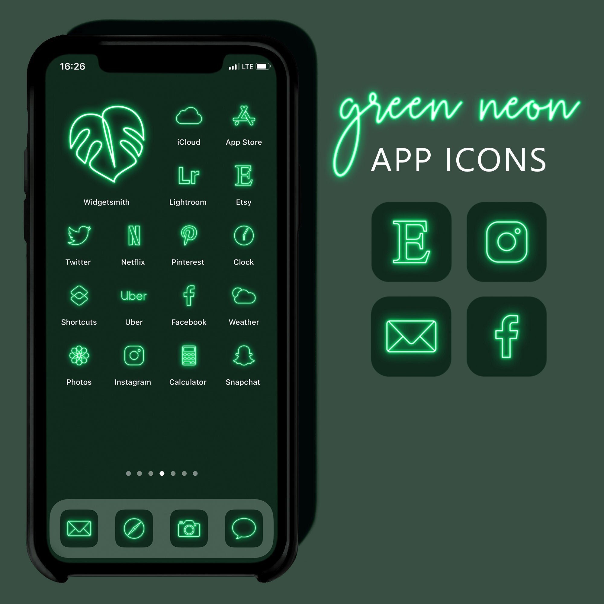 Green Neon App Icons Neon Aesthetic Ios 14 Icons iPhone Icon 