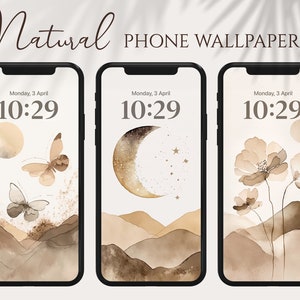 Natürliche Telefon-Hintergrundbilder, Boho-Hintergrundbild iPhone, minimalistisches Smartphone-Hintergrundbild-Set, iPhone-ästhetischer Hintergrund, Blumentapete