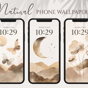 Natürliche Telefon-Hintergrundbilder, Boho-Hintergrundbild iPhone, minimalistisches Smartphone-Hintergrundbild-Set, iPhone-ästhetischer Hintergrund, Blumentapete