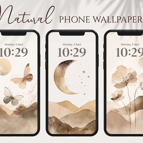 Natural Phone Wallpapers, Boho Wallpaper iPhone, Minimalist Smartphone Wallpaper Set, iPhone Aesthetic Background, Floral Wallpaper