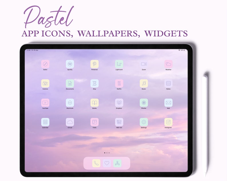 Pastel iPad Desktop Icons, iPad App Icons, iPad Wallpapers and Widgets, Wallpaper iPad, Pink Mint Blue Purple Yellow iPad Icons, iPad Pack image 1