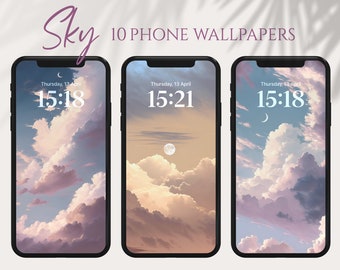Sky Phone Wallpapers, Hand Painting Wallpapers iPhone, Minimalist Smartphone Wallpaper Set, iPhone Aesthetic Background, Boho Wallpaper