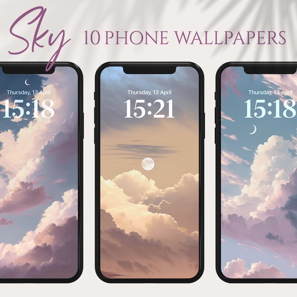 Sky Phone Wallpapers, Hand Painting Wallpapers iPhone, Minimalist Smartphone Wallpaper Set, iPhone Aesthetic Background, Boho Wallpaper