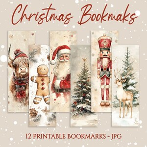Può includere: Dodici segnalibri di Natale stampabili con una varietà di temi natalizi invernali. I segnalibri includono un uomo di pan di zenzero, Babbo Natale, uno schiaccianoci, una mucca delle Highlands, un cervo e un pino innevato.