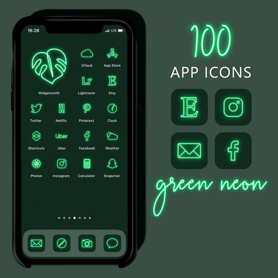 100 Green Neon App Icons Neon Aesthetic Ios 14 Icons Iphone Etsy