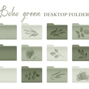 Boho Desktop Folder Icons, Desktop Folders Mac and Windows, Green Custom Folder Icons, Macbook Organizer Icons, Windows Desktop Icons