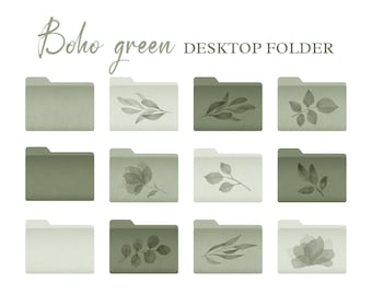Boho Desktop Folder Icons, Desktop Folders Mac and Windows, Green Custom Folder Icons, Macbook Organizer Icons, Windows Desktop Icons