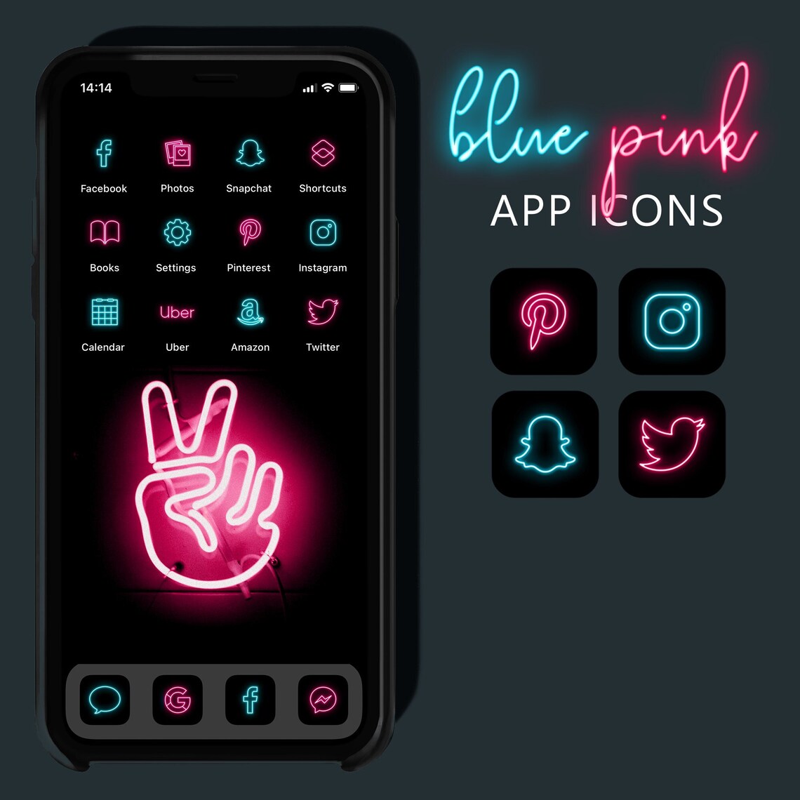Blue Pink Neon App Icons Neon Aesthetic Ios 14 Icons Iphone Etsy
