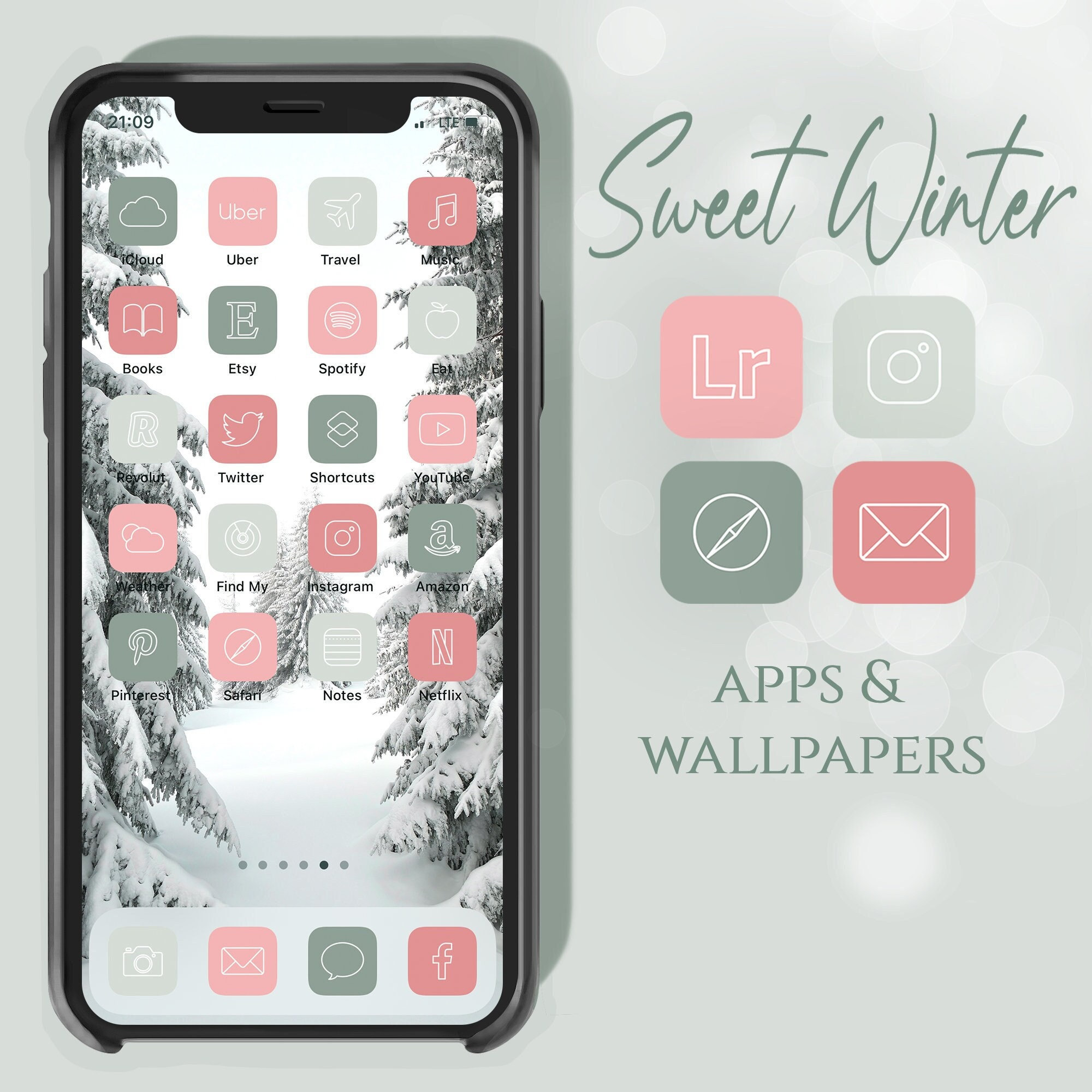 Sweet Winter App Icons, Winter Green Red Aesthetic App Icons, Christm…
