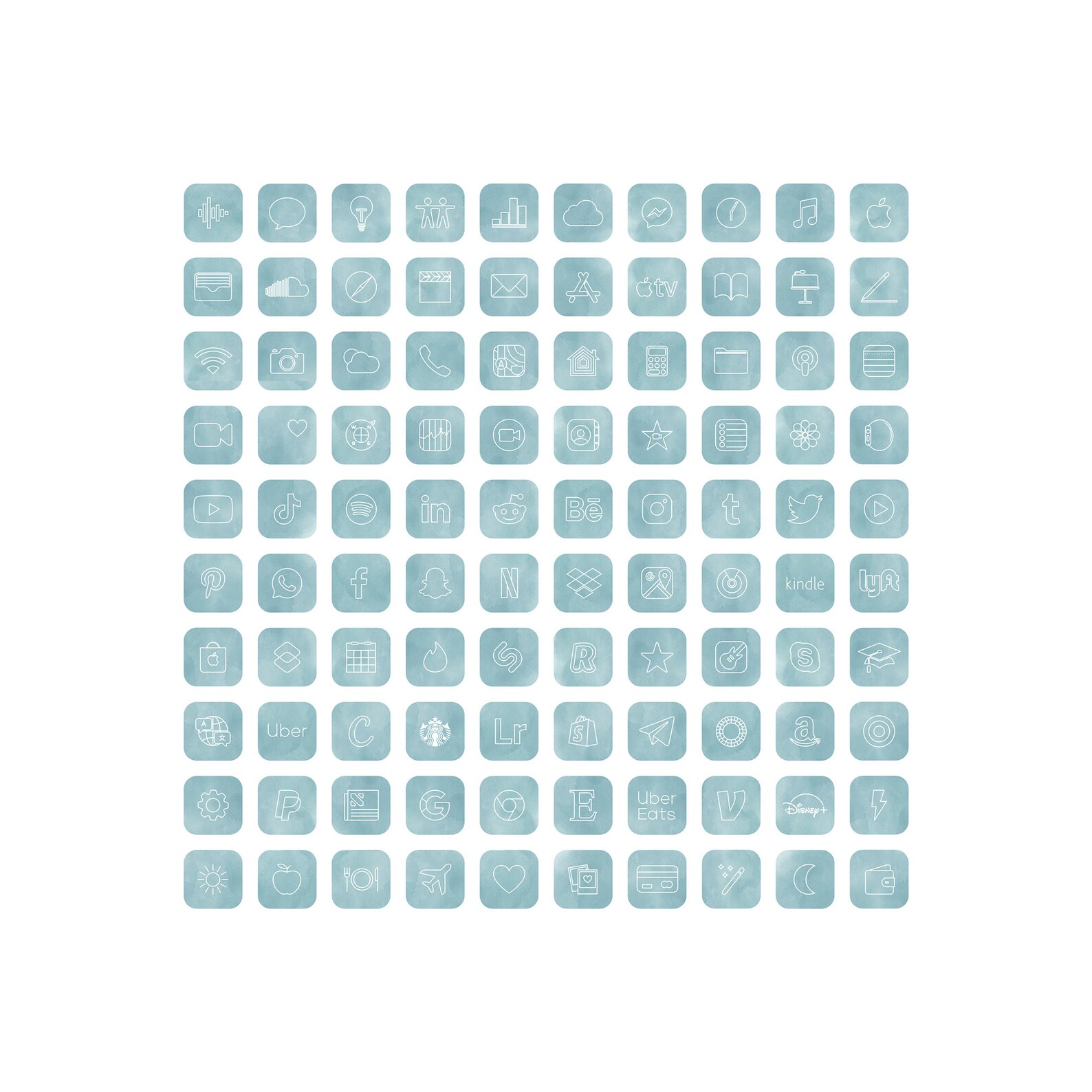 300 Watercolor Turquoise App Icons, Neutral Blue Green Boho Icons, Ios ...