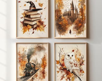 Fall Wizard Posters Digital Print, Wizard School Print, Autumn Room Decor, Magic Poster JPG Digital Download, Fall Magic Posters