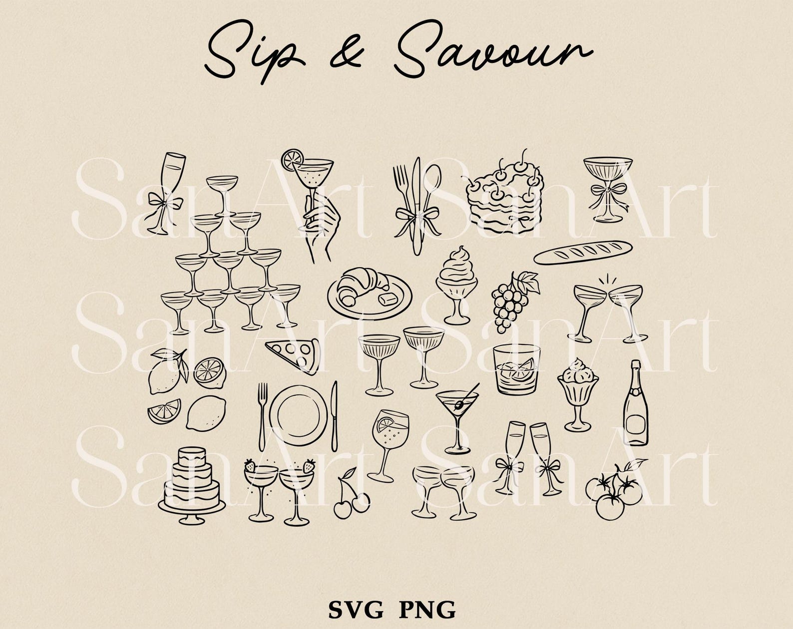 Hand Drawn Wedding Illustrations, Whimsical Wedding SVG Clipart Bundle ...