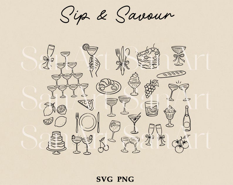 Hand Drawn Wedding Illustrations, Whimsical Wedding SVG Clipart Bundle ...