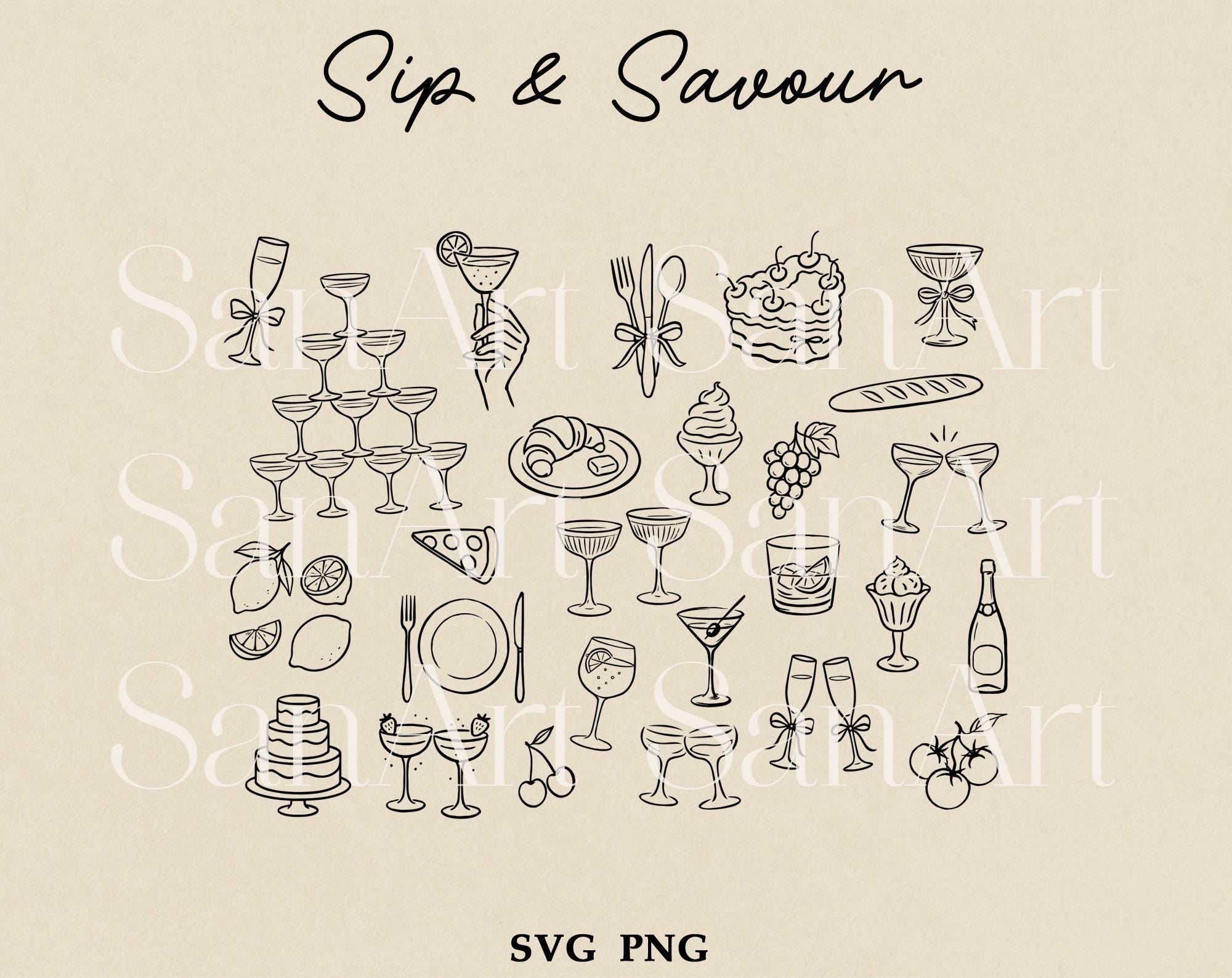 Hand Drawn Wedding Illustrations, Whimsical Wedding SVG Clipart Bundle ...