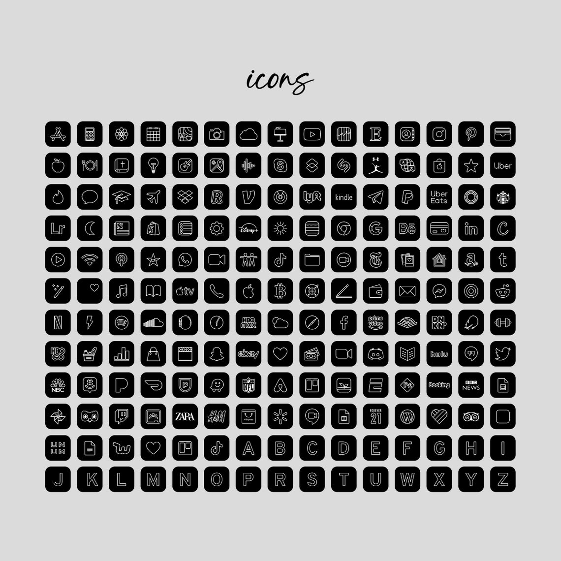 Black Icons, Dark Aesthetic App Icons, Dark Minimal App Covers, Ios ...