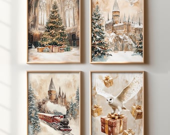 Magic Christmas Posters Digital Print, Vintage Christmas Printable Wall Art, Xmas Printable, Magic Oil Painting, Art Print Digital Download