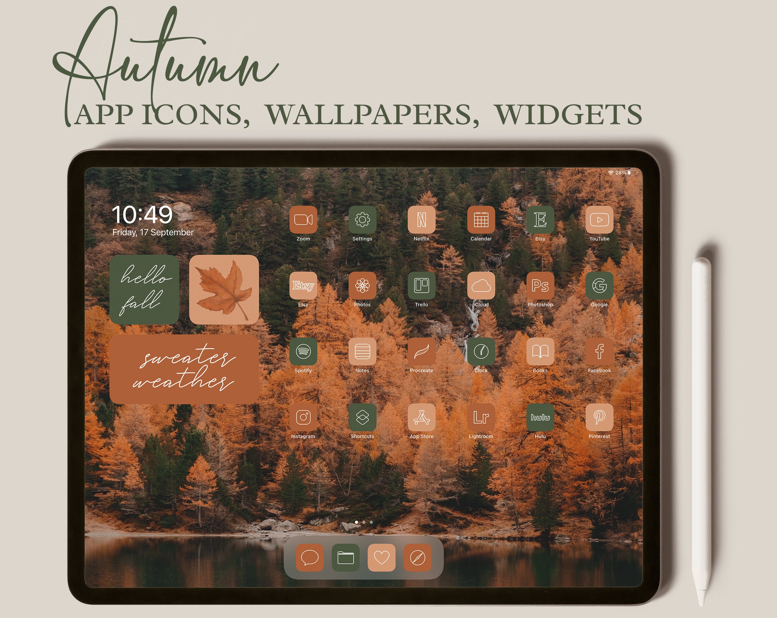Autumn iPad Desktop Icons, Fall iPad App Icons, Boho iOS 14 Icon Pack…