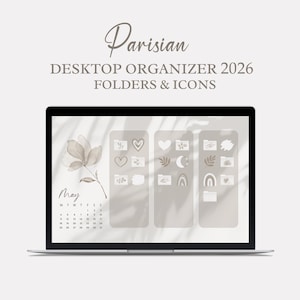 Organisateur de fonds d'écran avec calendrier, compatible Mac et Windows, icônes de dossiers pour Mac et Windows, fond d'écran minimaliste naturel