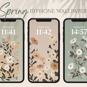 Spring Phone Wallpapers, Floral Wallpaper iPhone, Minimalist Smartphone Wallpaper Set, iPhone Aesthetic Background, Boho Wallpaper