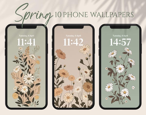 Spring Phone Wallpapers, Floral Wallpaper iPhone, Minimalist Smartphone Wallpaper Set, iPhone Aesthetic Background, Boho Wallpaper