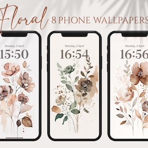 Fondos de pantalla de teléfonos florales, iPhone de fondo de pantalla de acuarela, Conjunto de fondos de pantalla de teléfonos inteligentes minimalistas, Fondo estético de iPhone, Fondo de pantalla Boho