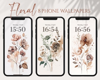 Floral Phone Wallpapers, Watercolor Wallpaper iPhone, Minimalist Smartphone Wallpaper Set, iPhone Aesthetic Background, Boho Wallpaper