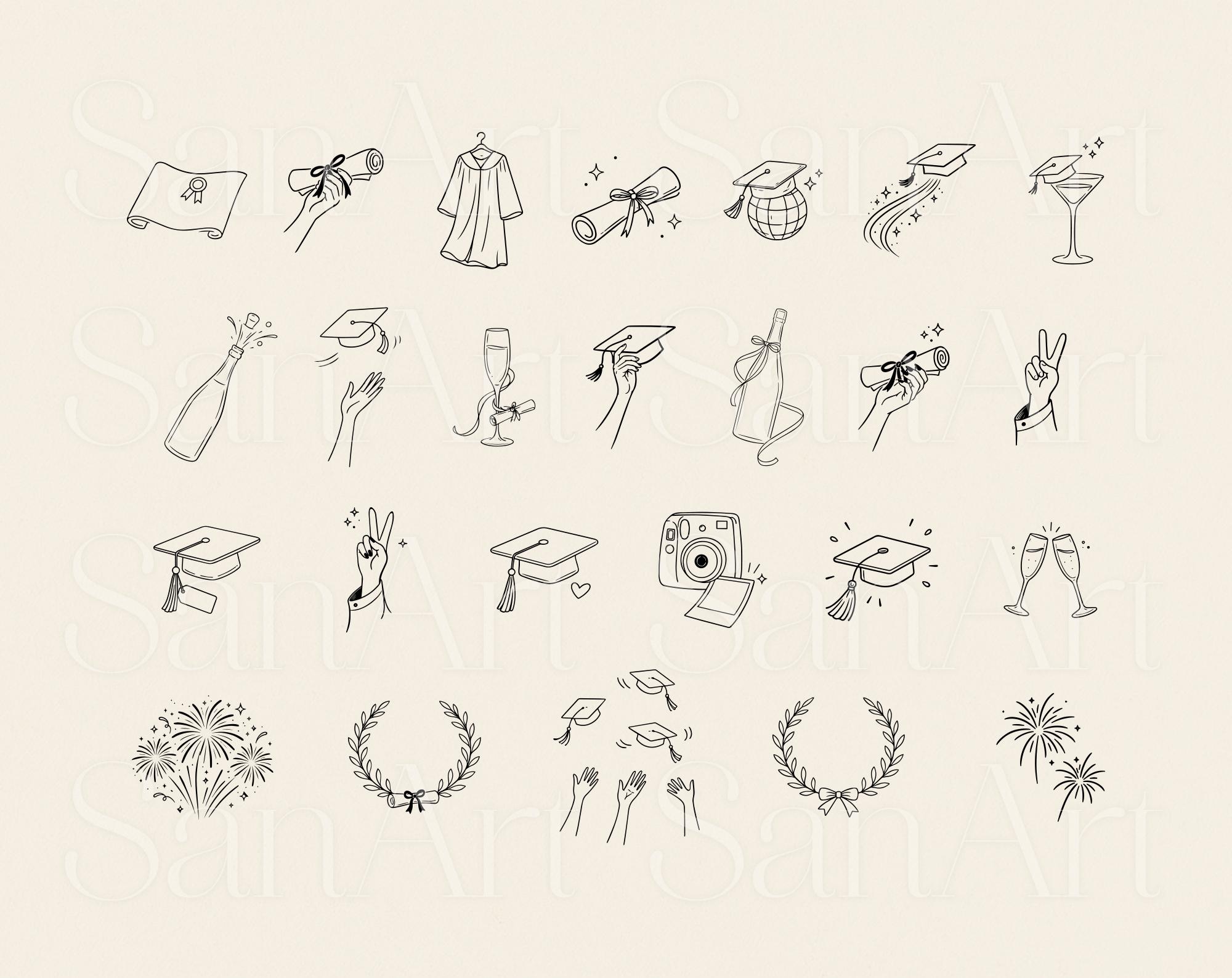 Graduation Hand Drawn SVG Bundle, Graduation Whimsical Clipart SVG ...