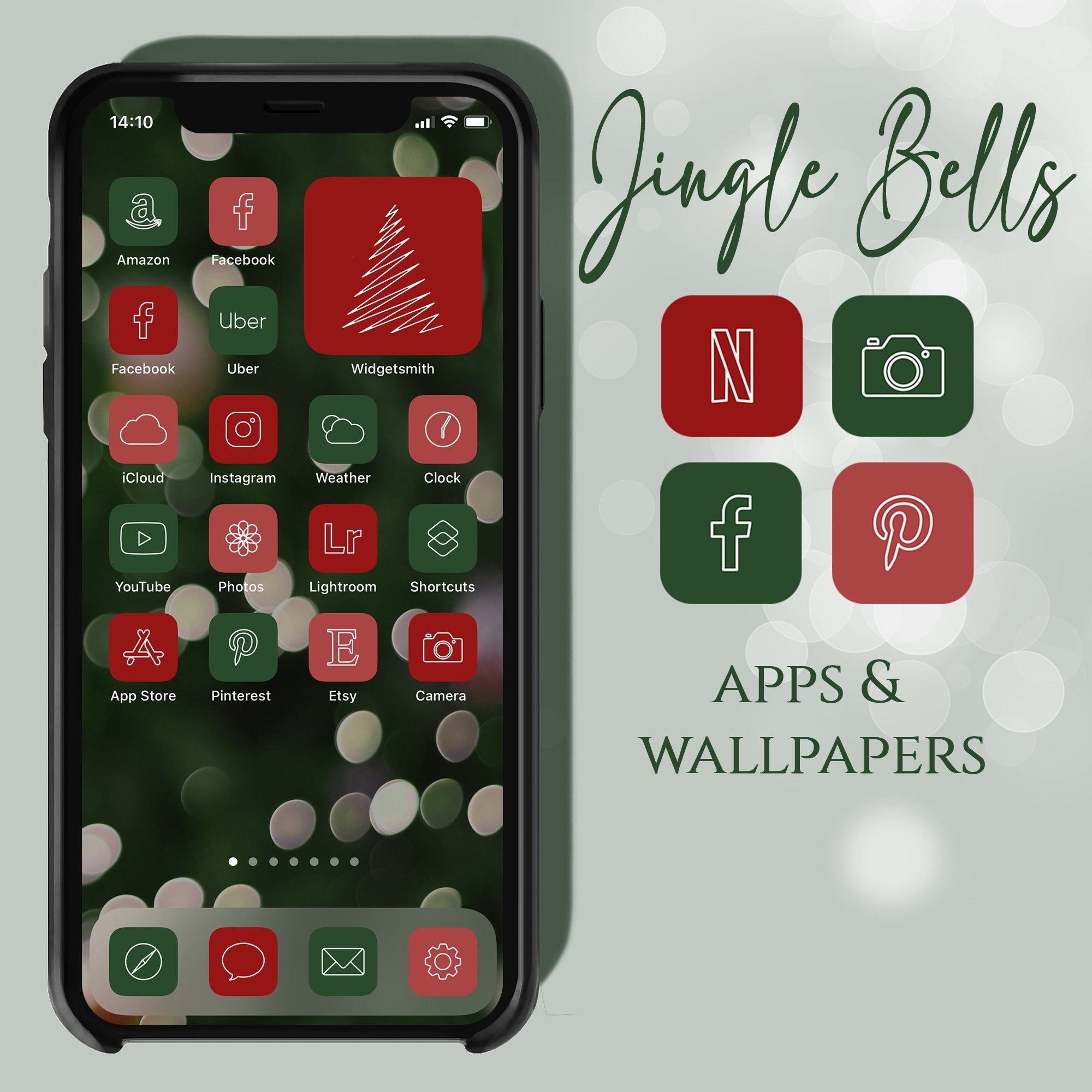 Christmas App Icons, App Icons Xmas, Winter Green Red Aesthetic App I…