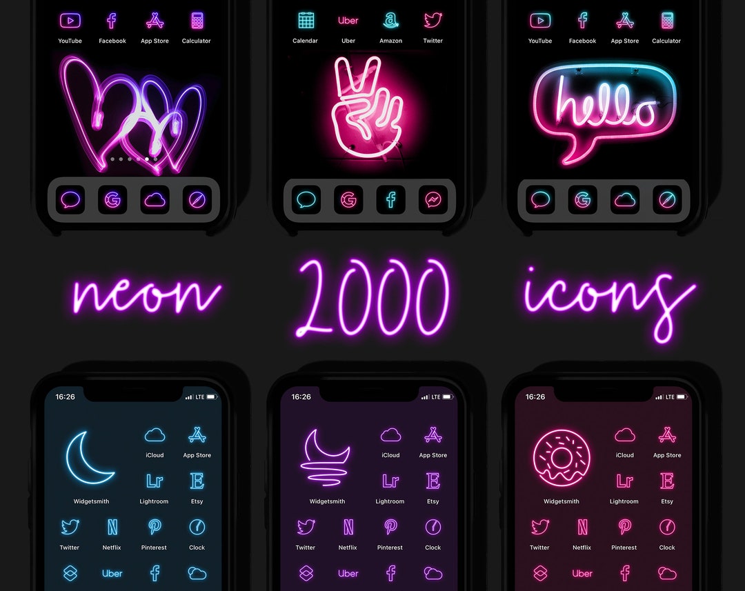 Neon App Icons, Aesthetic Ios Icons, iPhone Icon Pack Neon, Neon App ...