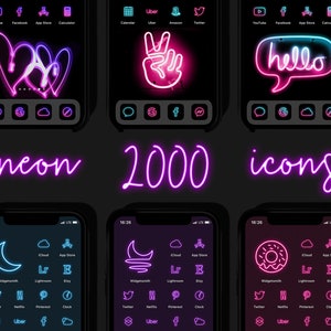 Neon App Icons, Aesthetic iOS Icons, iPhone Icon Pack Neon, Neon App Icons and Widgets, Neon App Covers, Dark Black Shining Glowing Icons