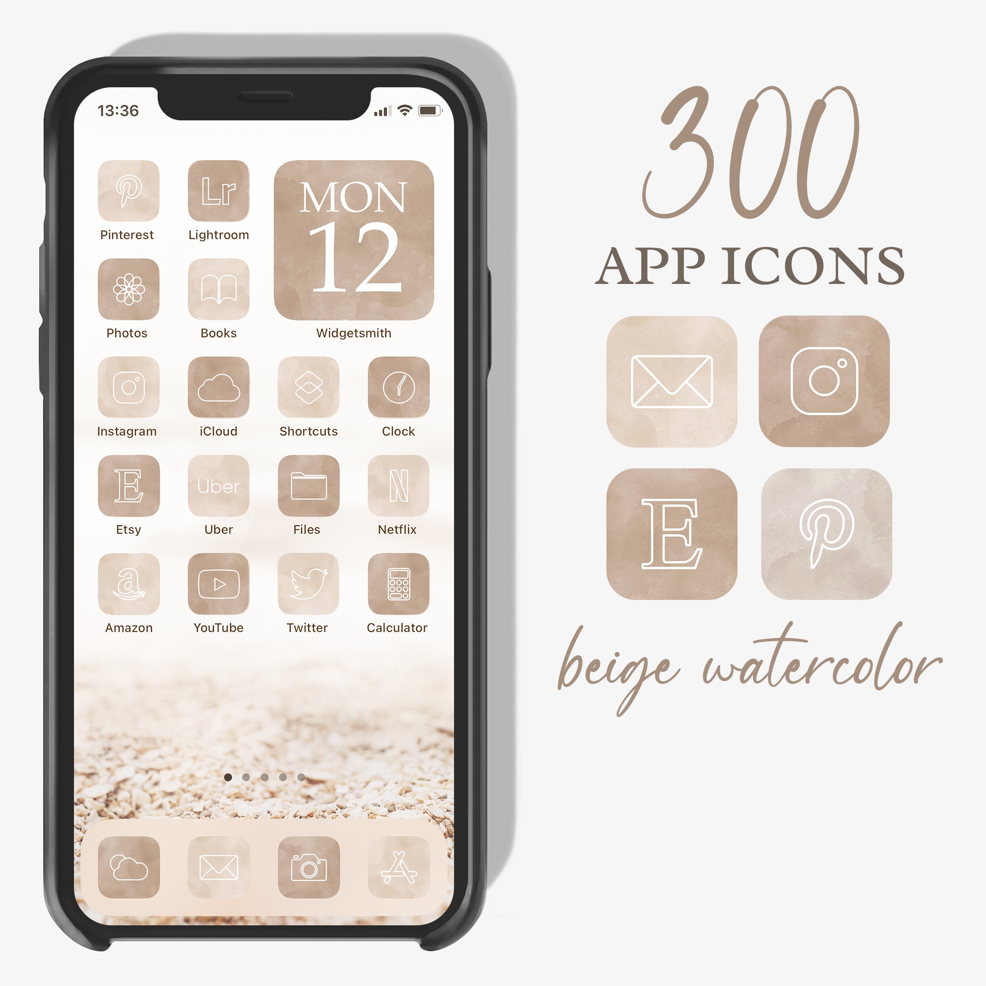 300 Aquarell Beige App Icons Ios 14 Aquarell Symbol Etsy