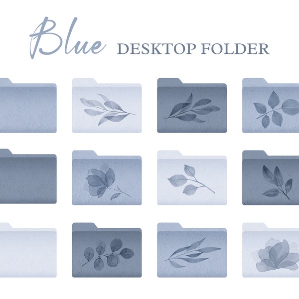 Blue Desktop Icons, Desktop Folder Icons For Mac and Windows, Aesthetic Organizing Icons, Desktop Organizer Bundle, Custom Folder Icons