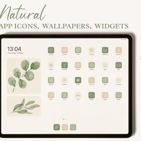 Iconos naturales de la aplicación para iPad, fondo de pantalla del iPad, iconos estéticos del iPad, widgets del iPad boho, iconos y papel pintado del iPad, iconos de escritorio del iPad, iconos neutros