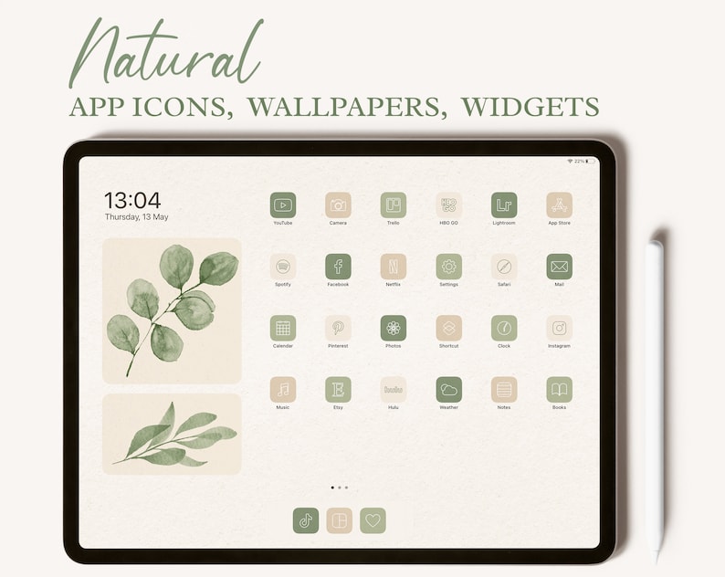 Natural iPad App Icons, iPad Wallpaper, Aesthetic iPad Icons, Boho iPad Widgets, iPad Icons And Wallpaper, iPad Desktop Icons, Neutral Icons image 1