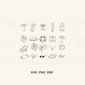 Summer Hand Drawn SVG Icons Bundle, Coastal Whimsical Clipart PNG, Doodles Pool Party Illustrations SVG, Beach Bachelorette Invitations image 5