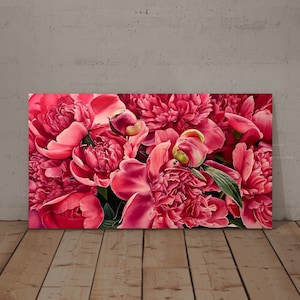 Peonies Painting, Pink Peony, Original Oil Painting, Macro Botanical, Wall Art, Realism, Canvas Artwork, Modern painting, Blooming