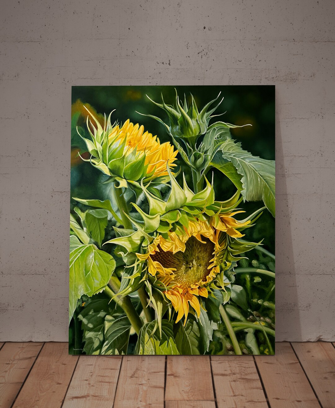 Sunflower Painting, Large Original Oil Artwork, Macro Flowers, Realism