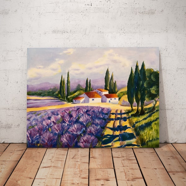 Provence Original Oil Painting, Lavender field Artwork, Wall Art, Landscape Painting, Canvas Art, Gift Idea, 11.8*15.7 by Osmolovska