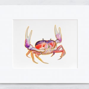 Crab Watercolor Print, coastal beach art, seaside decor
