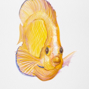 Yellow Fish Watercolor Print, coastal beach art, seaside decor