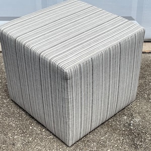 New Square Cube Ottoman Footstool Pouf Stool Designer Striped Fabric Earth Tones