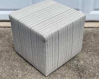 New Square Cube Ottoman Footstool Pouf Stool Designer Striped Fabric Earth Tones