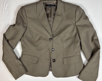 Chaqueta Anne Klein Blazer para mujer, talla 8, color tostado, texturizada, estilo profesional, con 3 botones y forro color caqui.