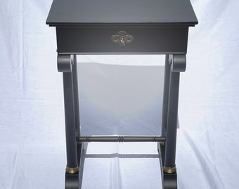 Vintage Antique Style Black Painted Nightstand Side Accent End Table w Drawer