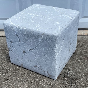 New Square Cube Ottoman Footstool Pouf Stool Designer Fabric White Cut Velvet