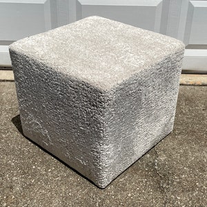 New Square Cube Ottoman Footstool Pouf Stool Designer Off White Boucle Fabric