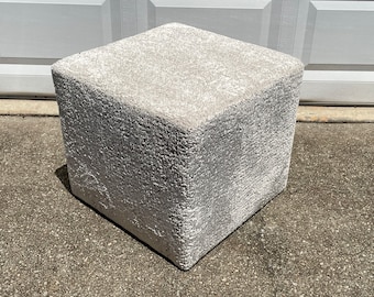 New Square Cube Ottoman Footstool Pouf Stool Designer Off White Boucle Fabric