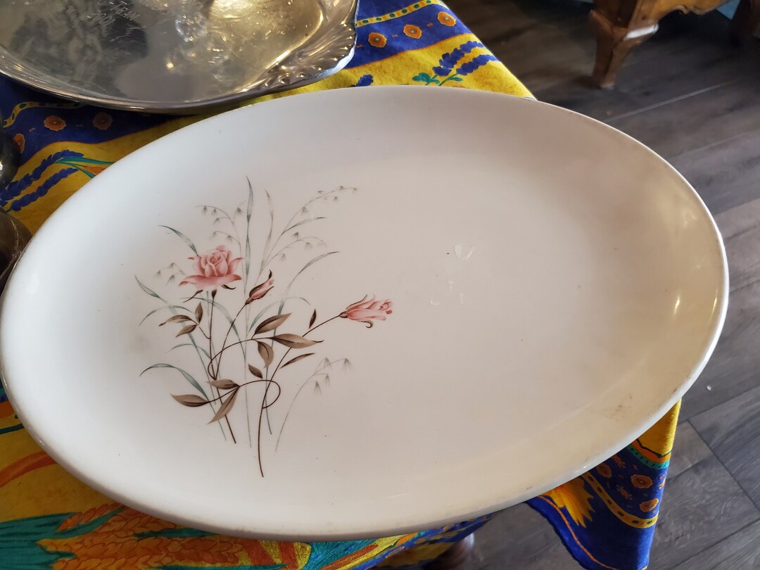 Vintage Pink Floral Platter Etsy