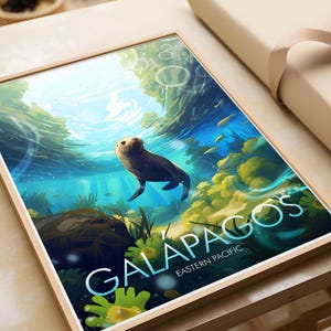 Impresión tradicional de viaje a las Islas Galápagos, póster de Galápagos, impresiones de viaje, pósteres de viaje