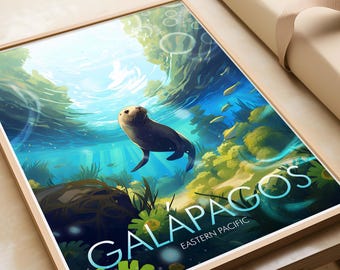 Galapagos Islands Traditional Travel Print, Galapagos Poster, Travel Prints, Travel Posters